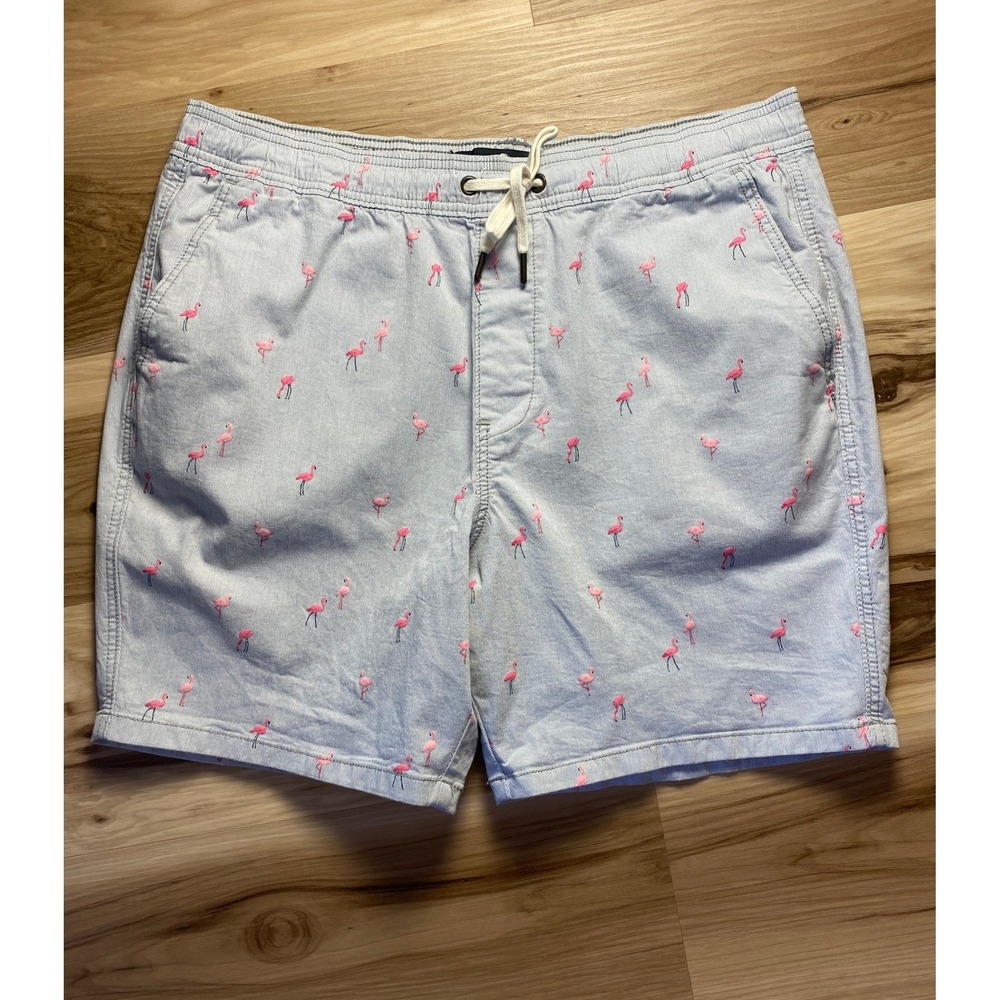 Hollister Beach Prep Jogger Shorts XL Mens Blue Pink Flamingo Print‎ 7" Inseam